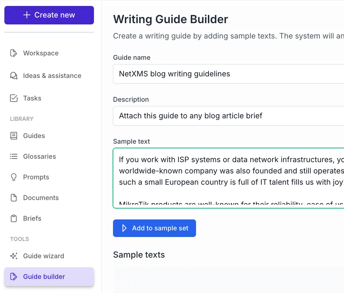 A screenshot of the Writitude interface for: Lean marketing departments